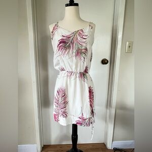 Vix Paula Hermanny Silk Slip Dress White With Pink & Green Feather Print Size S